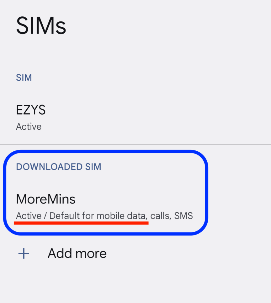 MoreMins eSIM Android