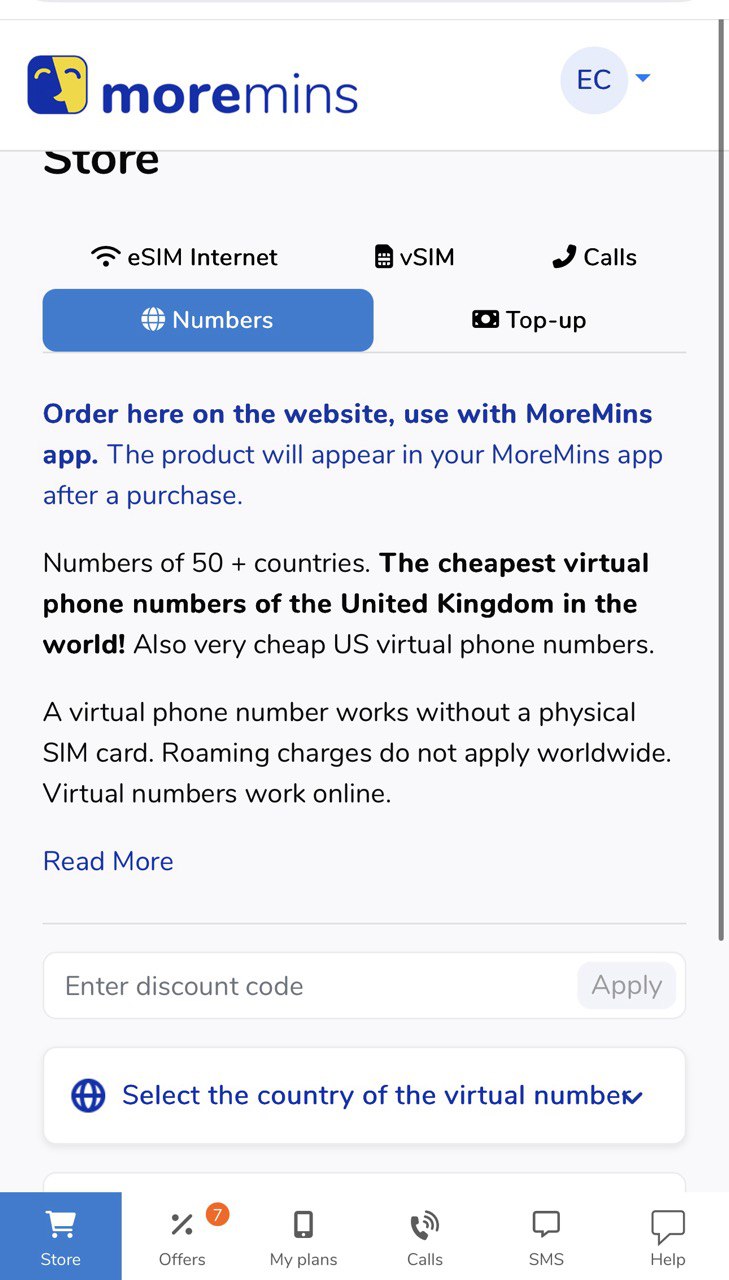 MoreMins Store Numbers