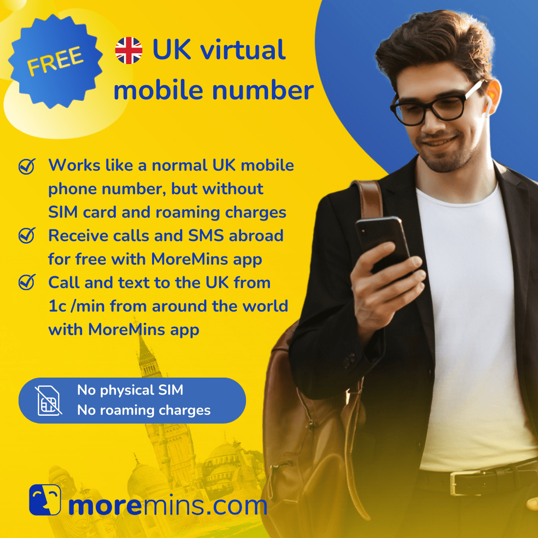 Free phone number MoreMins app