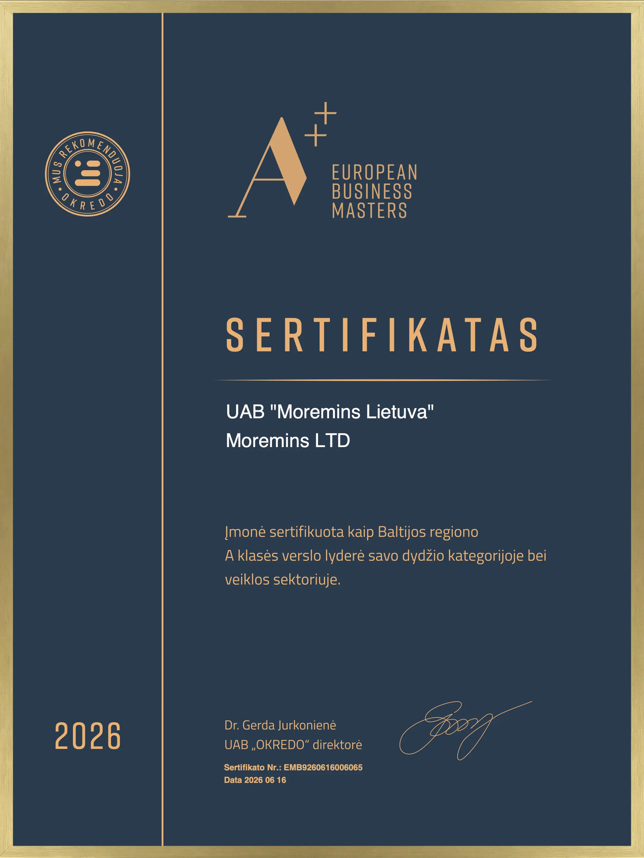 MoreMins European Business Master Sertifikatas
