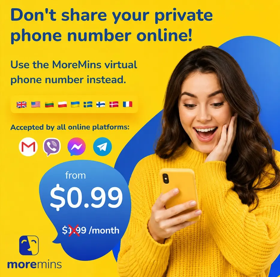 Virtual phone number for Telegram from $0.99 with MoreMins